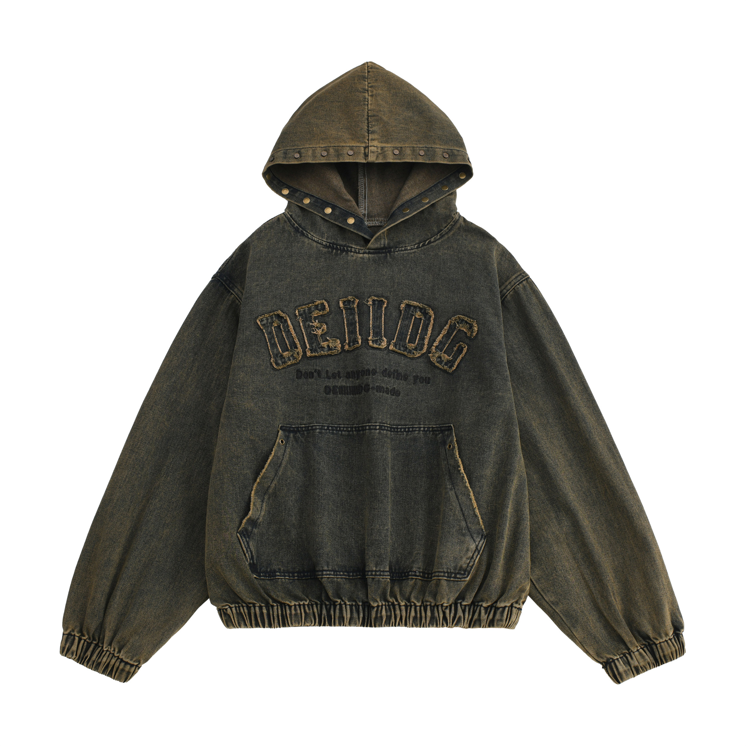 格自美式复古连帽牛仔外套男女宽松做旧卫衣潮牌字母刺绣套头夹克,淘宝优惠券,粉丝福利购,淘宝优惠卷