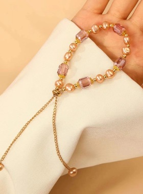 法式复古风紫色珍珠手链女生