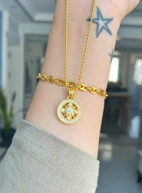 小红书同款镂空太阳花满钻罗盘