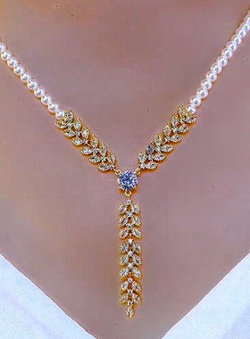 2025年新款麦穗珍珠项链微镶锆石长款锁骨链轻奢感流行颈链女