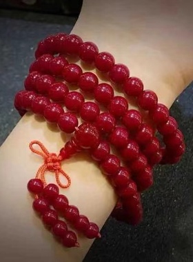 经典红色怀业念珠琉璃108颗手捻触感清凉