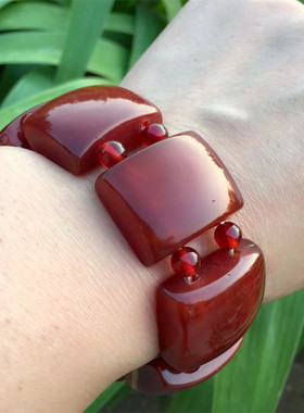 天然暗红玛瑙方块手链玉石手串男