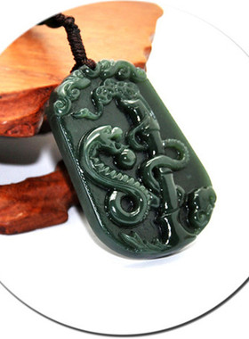 和田青玉生肖蛇玉牌吊坠