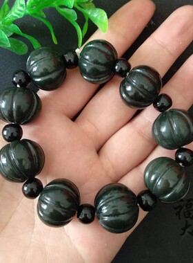 天然招财手链福瓜和田青玉手串