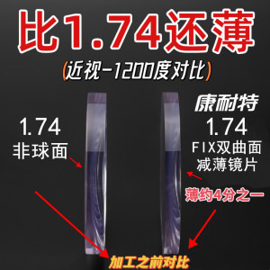 康耐特超薄1.74FIX双曲面高度近视双非球面1.67防蓝光镜片配眼镜