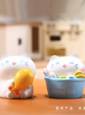 可爱卡通美味喵喵盲盒猫咪公仔手办桌面装饰小摆件树脂工艺品