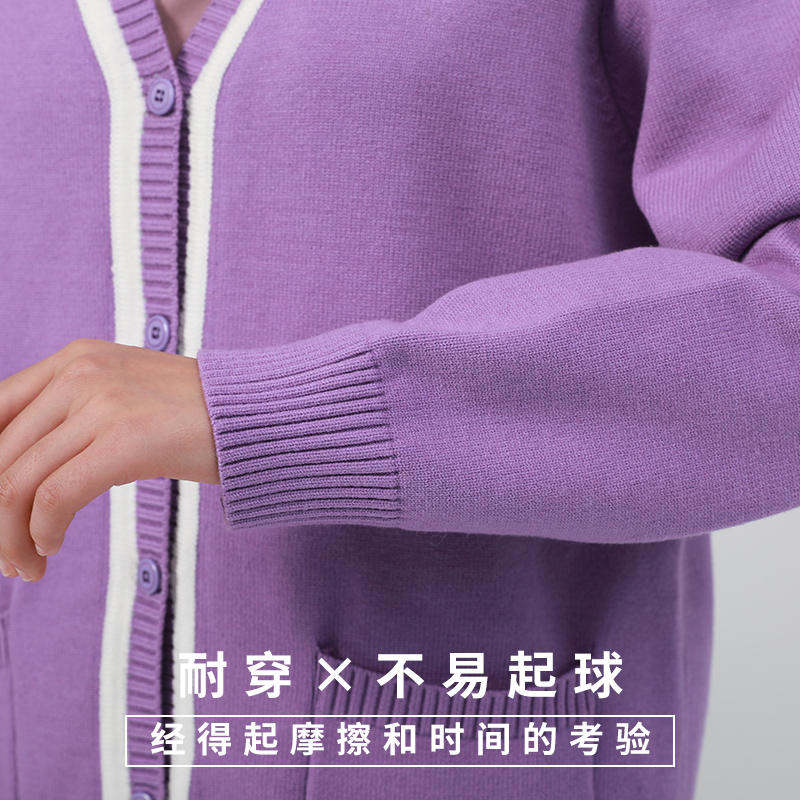 2023年秋冬新款护士服毛衣开衫外套毛衣女针织衫加绒加厚保暖紫色