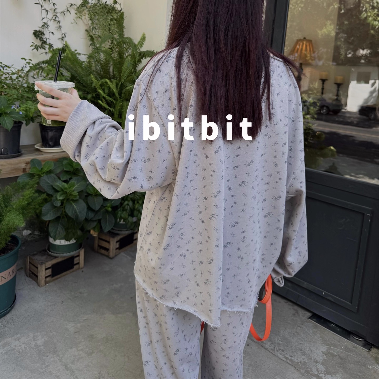 ibitbit露肩圆领卫衣长袖长裤休闲卡通KT碎花可外穿家居服女原版 - 图0