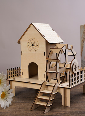 木质复古拼装小屋建筑模型玩具