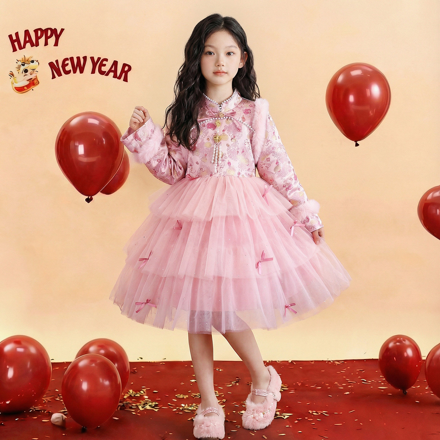 女童新中式连衣裙秋冬2026新款儿童装小女孩国风旗袍网纱裙拜年服,淘宝优惠券,粉丝福利购,淘宝优惠卷