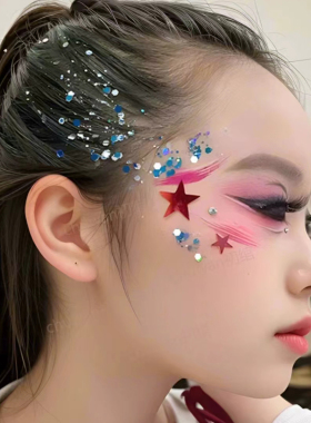 儿童舞台妆大红色五角星星贴脸化妆眼妆表演脸上贴片饰品金色银色