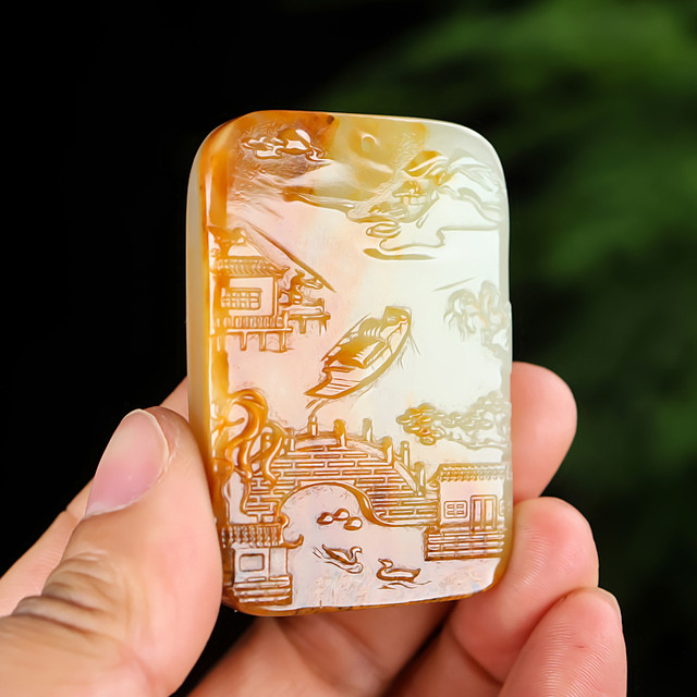 Natural Hetian jade seed material Shanshui brand pendant