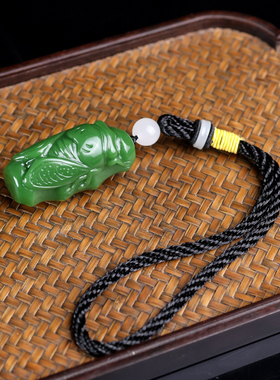 和田玉碧玉知了玉蝉手把件