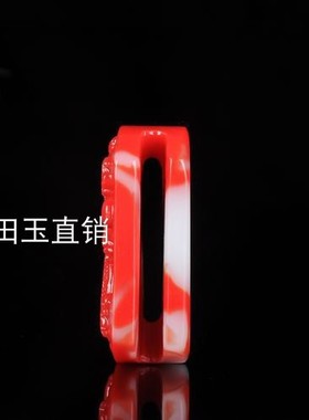 和田玉鸡血玉龙戏珠皮带扣