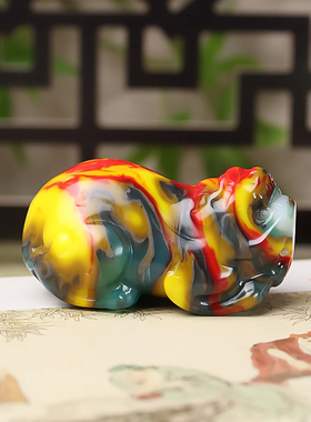 天然和田玉彩玉貔貅手把件