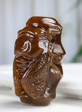 和田玉糖料竹子玉蝉手把件