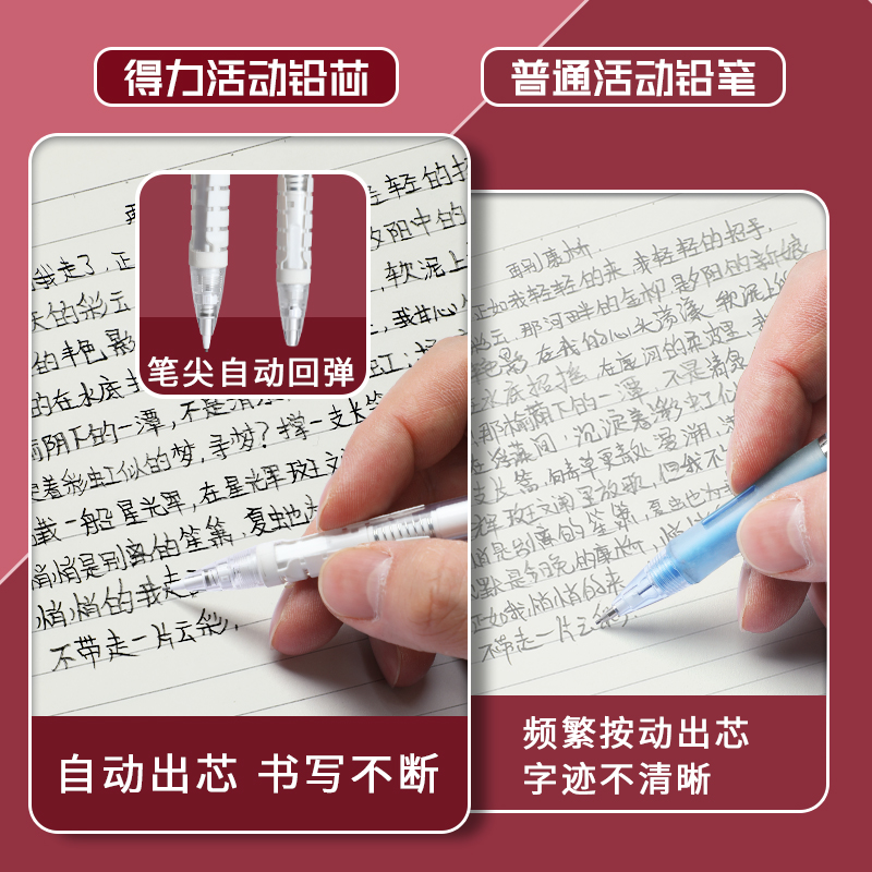 得力自动铅笔小学生专用黑科技不断芯自动笔一年级按动笔高颜值无毒带橡皮0.7HB0.5活动铅写不完不用削铅芯 - 图3