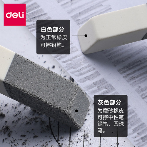 得力磨砂橡皮擦小学生儿童学生钢笔专用象皮摩擦不留痕擦得超干净中性笔可擦少屑铅笔文具像皮擦无屑可擦笔 - 图2