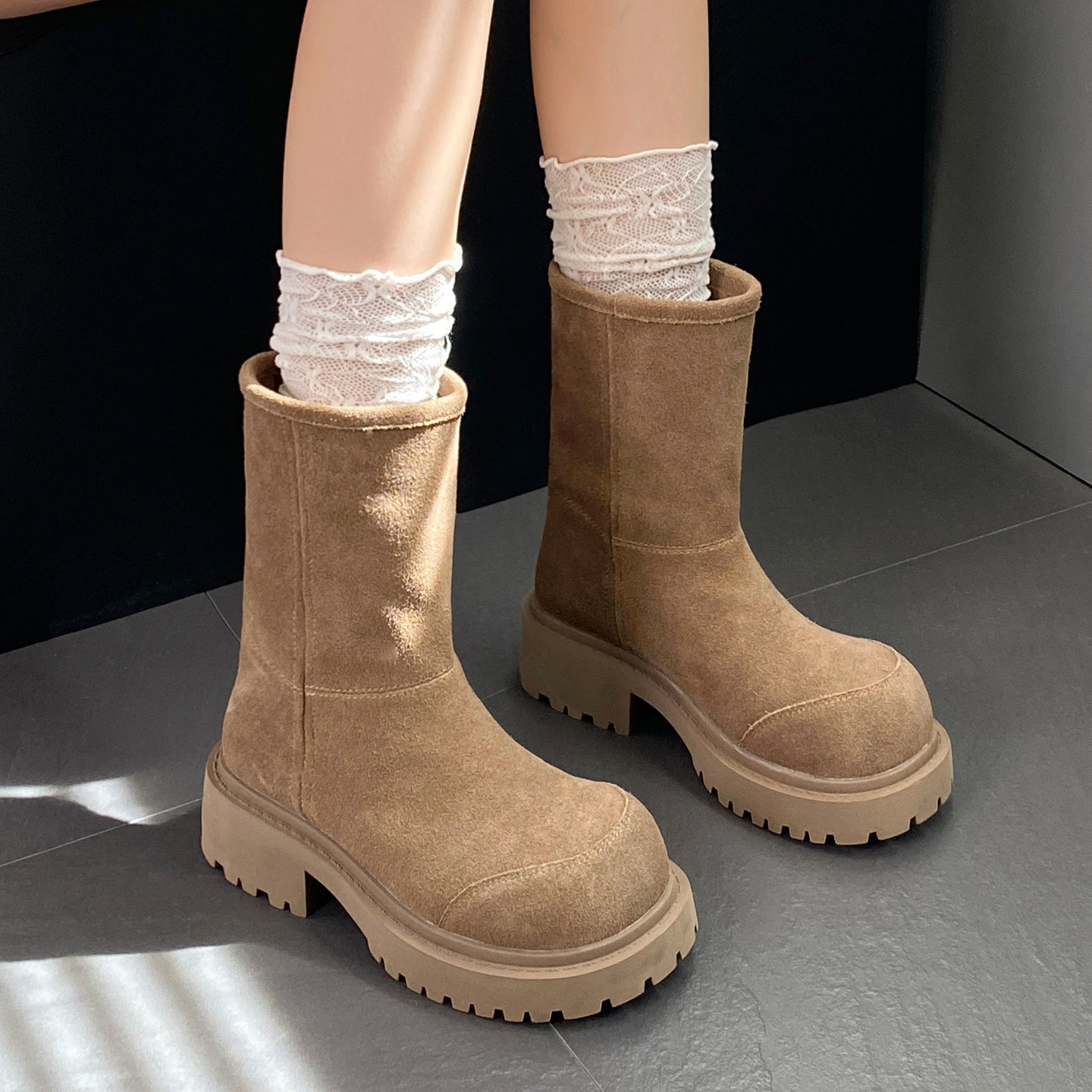 小个子显腿长复古厚底内增高大头马丁靴女2025新款百搭中筒雪地靴,淘宝优惠券,粉丝福利购,淘宝优惠卷