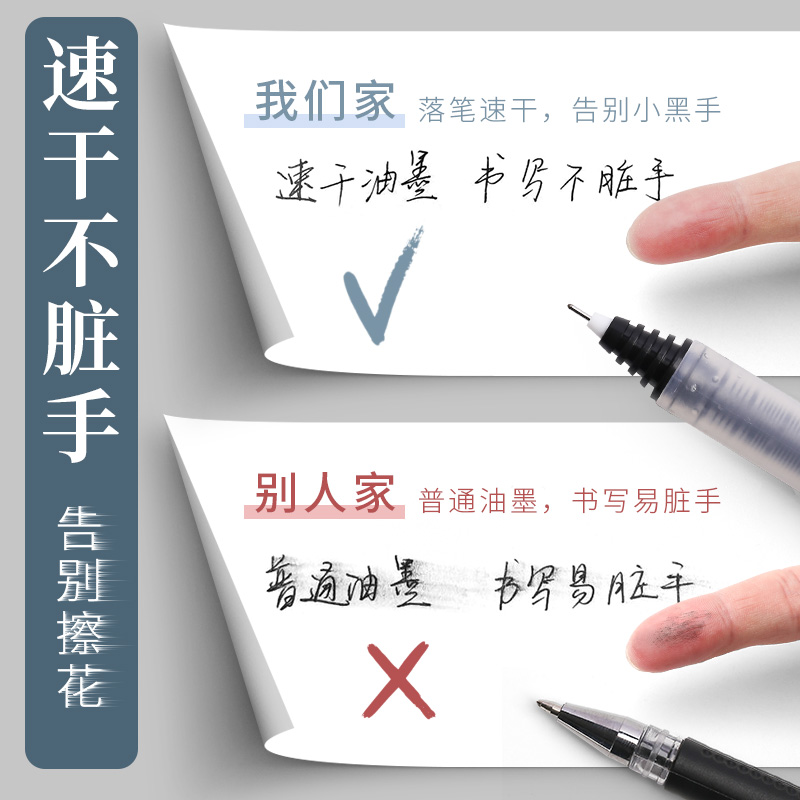 晨光文具优品速干水笔学生考试笔全针管0.5大容量办公中性笔黑色水性笔57901直液式签字笔走珠笔舒适软握黑笔 - 图1