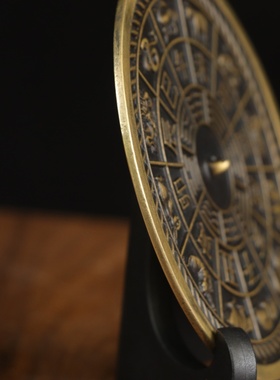 纯黄铜十二生肖八卦铜镜摆件