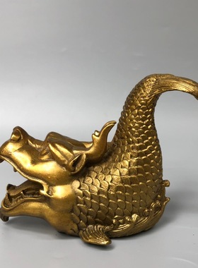 黄铜螭吻龙头风水摆件