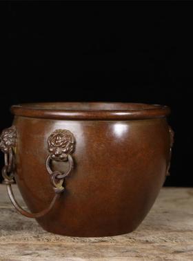 纯铜故宫缸双耳吊环聚宝盆黄铜