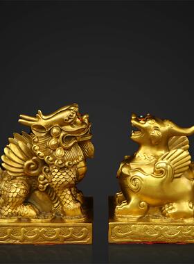 纯铜单双角貔貅神兽摆件黄铜纳福