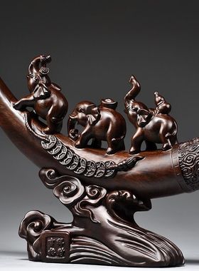 花梨木雕刻小象牙摆件实木吉祥大象家居办公室装饰客厅送礼工艺品