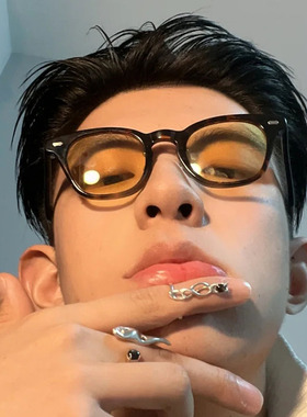 复古黑框黄色墨镜遮阳韩版太阳镜