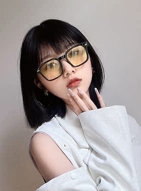 GD同款防晒椭圆韩版黄色夜视墨镜