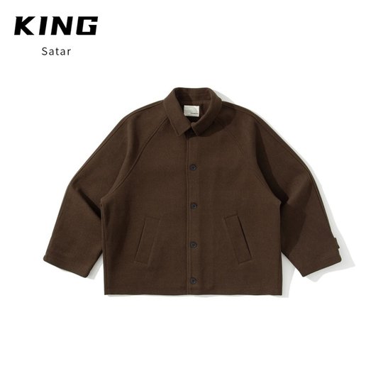 冬季日系穿搭整套美拉德复古单排扣呢子大衣男宽松插肩袖毛呢外套