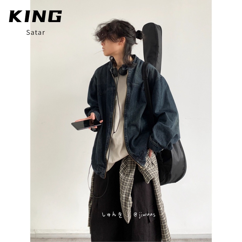 四件套装春秋季日系复古水洗牛仔外套男做旧宽松百搭休闲夹克上衣 - 图2