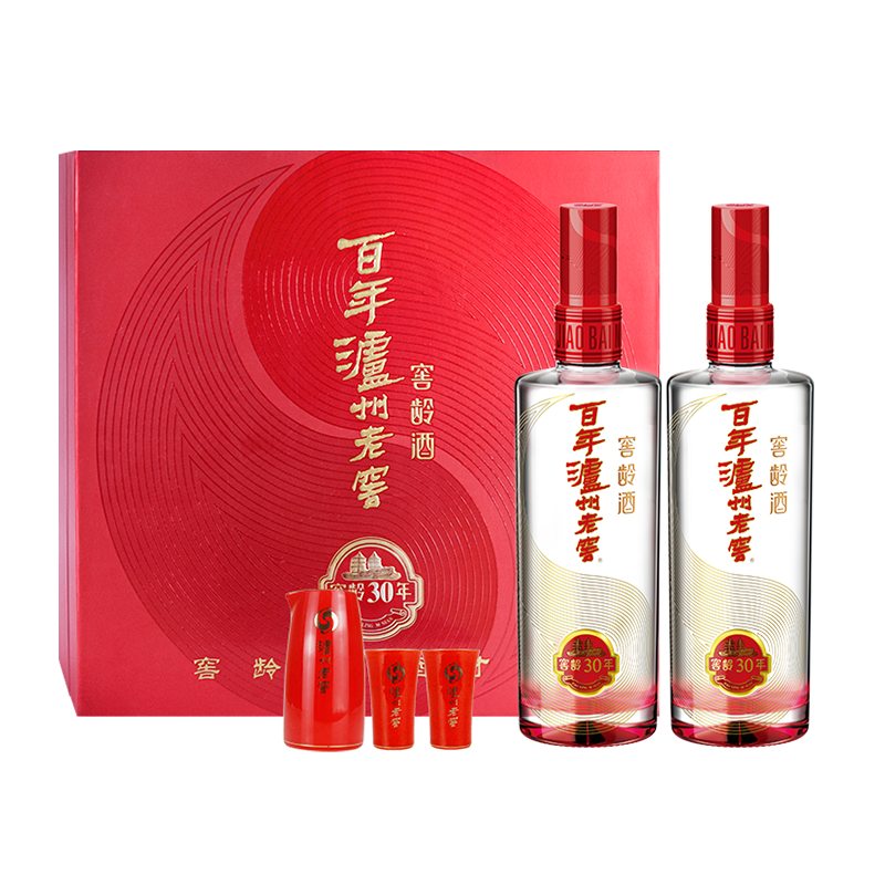 【中秋送礼】百年泸州老窖窖龄酒 窖龄30年礼盒52度500ml*2+酒具