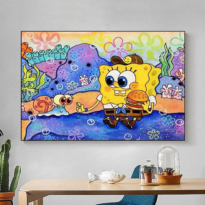 带框卡通钻石画2024新款海绵宝宝动漫儿童手工点贴钻5d十字绣卧室,淘宝优惠券,粉丝福利购,淘宝优惠卷