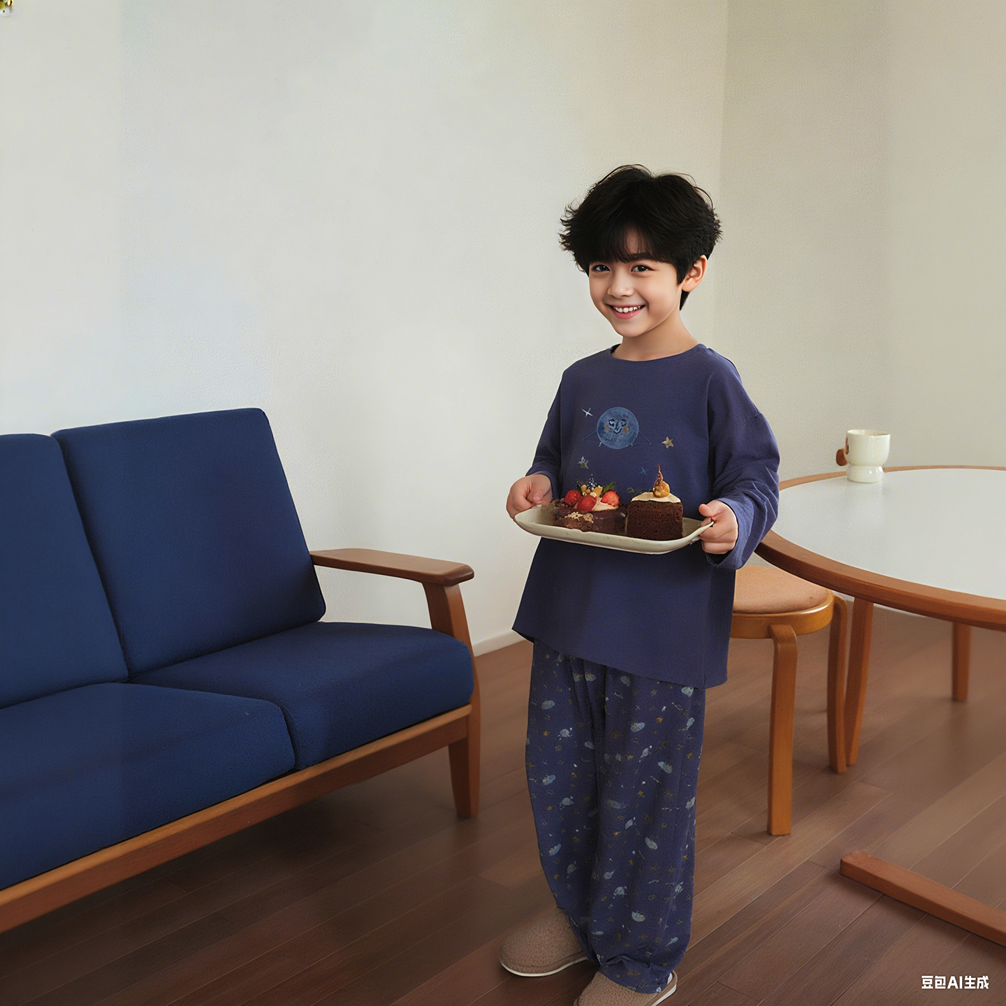 25秋冬小黑托昵儿童家居服套装纯棉长袖长裤男女童莫棉暖姜绒睡衣 - 图1