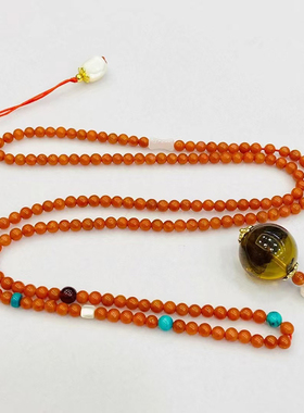 原创设计琥珀南红白贝珍珠欧泊绿松石万能扣项链琥珀吊坠可拆卸