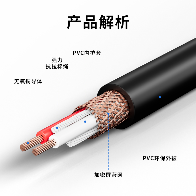 国标麦克风线话筒线双芯咪线屏蔽音频线工程线卡农线灯光信号线缆