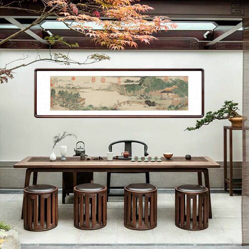 携琴访友图国画山水画中式客厅沙发背景墙装饰画书房酒店仿古壁画 - 图0