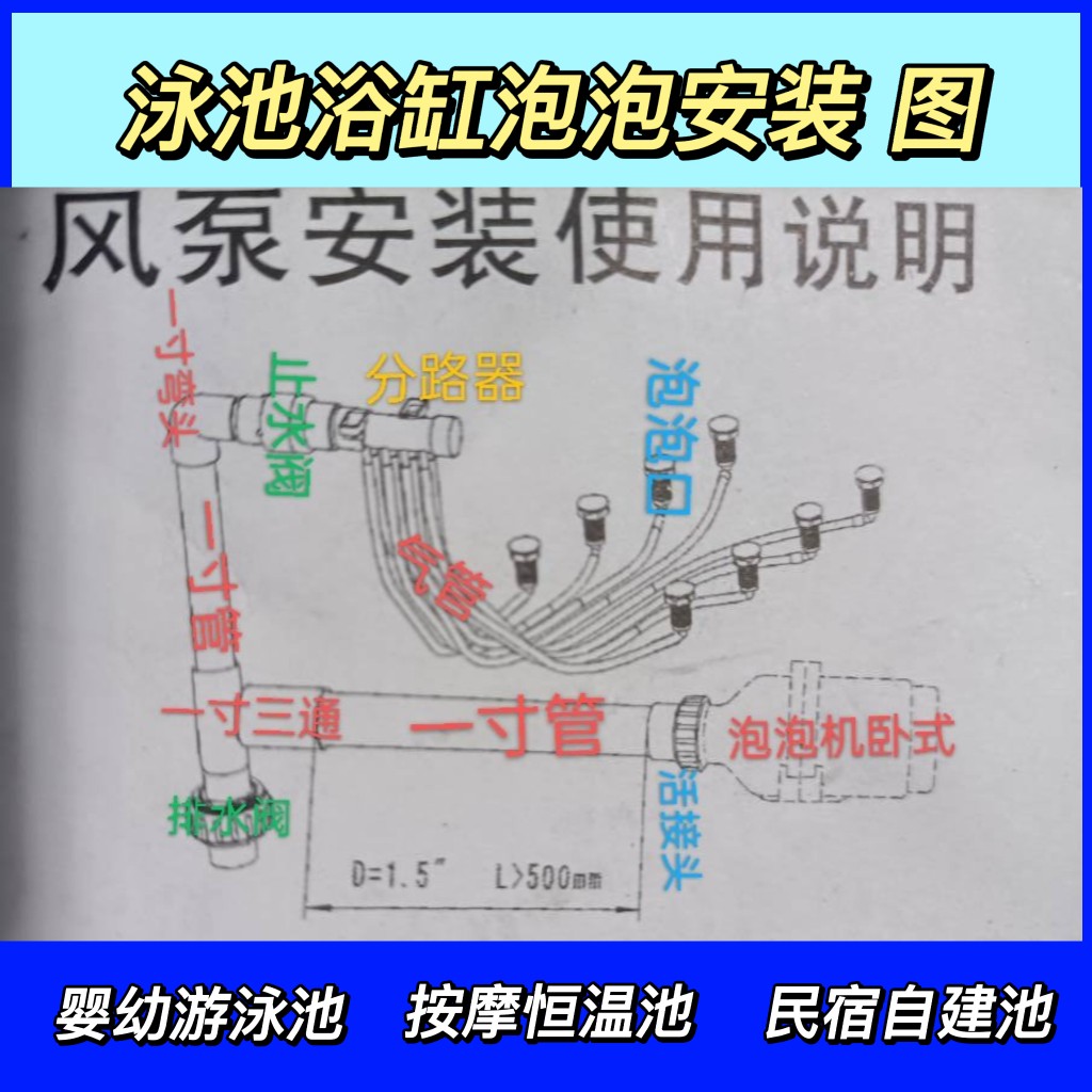 冲浪按摩恒温泳池浴缸泡泡风泵机止水阀排水阀加厚PVC耐高温材质 - 图3