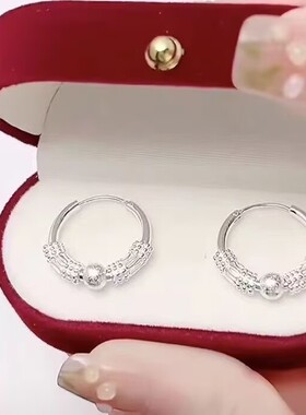 正品时尚银耳环女款招财旺夫转运珠耳圈简约防过敏银耳饰