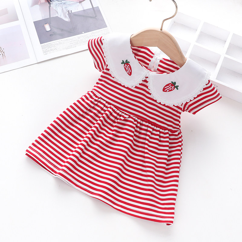 童装女童夏季连衣裙2025新款小宝宝洋气条纹纯棉卡通娃娃领裙子潮,淘宝优惠券,粉丝福利购,淘宝优惠卷
