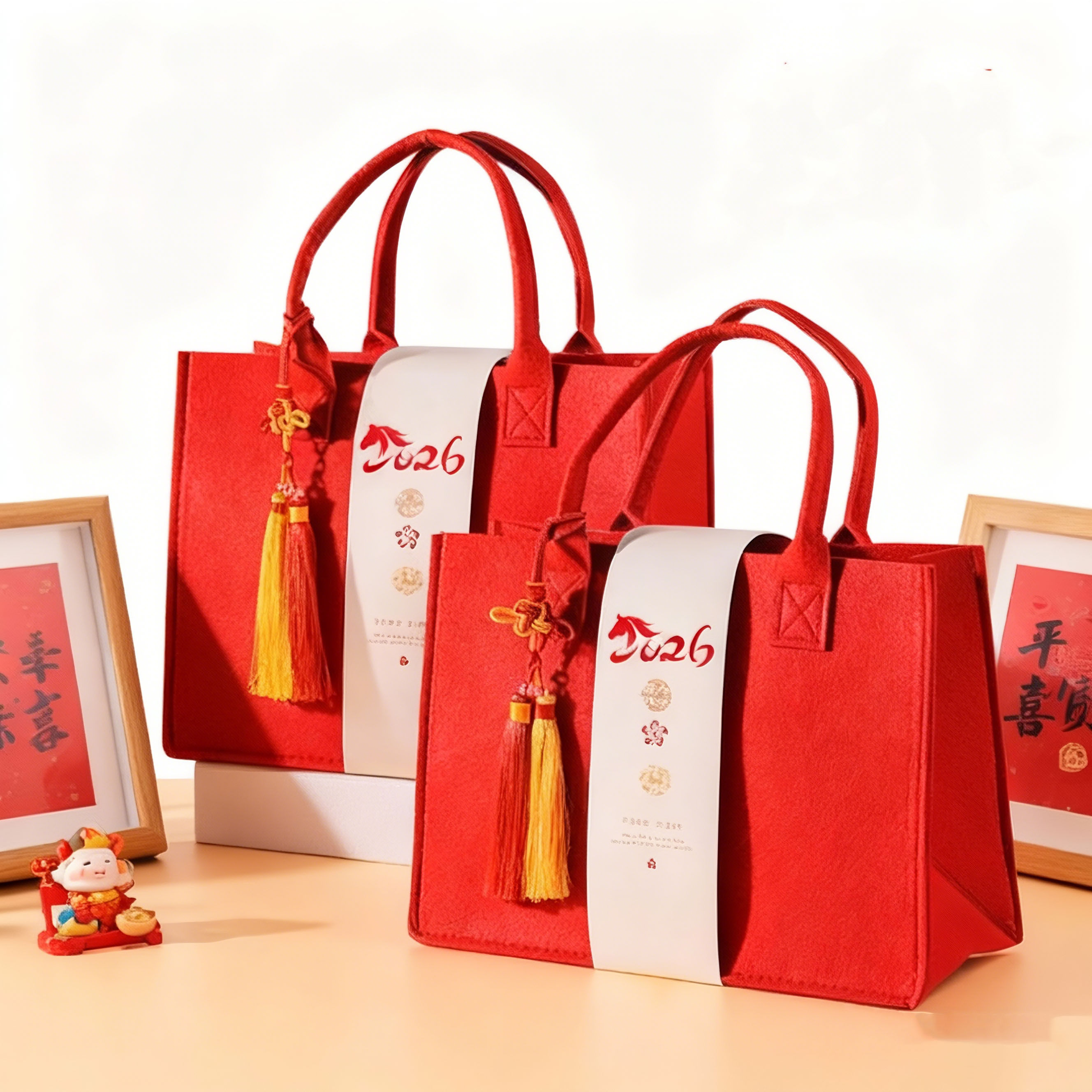 2026新年礼盒包装空盒子春节元旦糖果伴手礼手提毛毡礼品袋可定制,淘宝优惠券,粉丝福利购,淘宝优惠卷