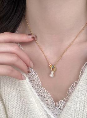 新年滴釉红色双面福禄葫芦项链女马本命年独特喜庆礼物毛衣链配饰