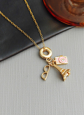 高级感气质潘家吊坠时尚项链金字塔相机滴釉设计饰品