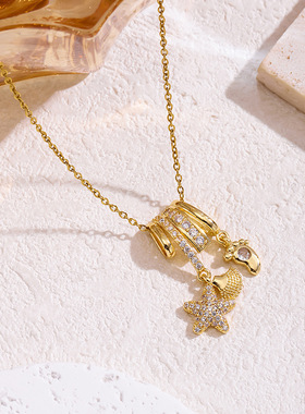 吊坠轻奢微镶锆石彩虹蝴蝶项链气质高级感简约配饰