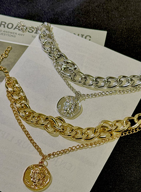 复古多层硬币项链颈链时尚肖像厚链项链首饰