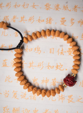 九华山金钱菩提文玩手串金叶手持佛珠莲花子谛听朱砂避挡平安手链