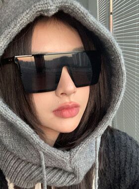 超大框方形太阳镜男女连体墨镜防紫外线全黑装酷防晒护目骑行眼镜