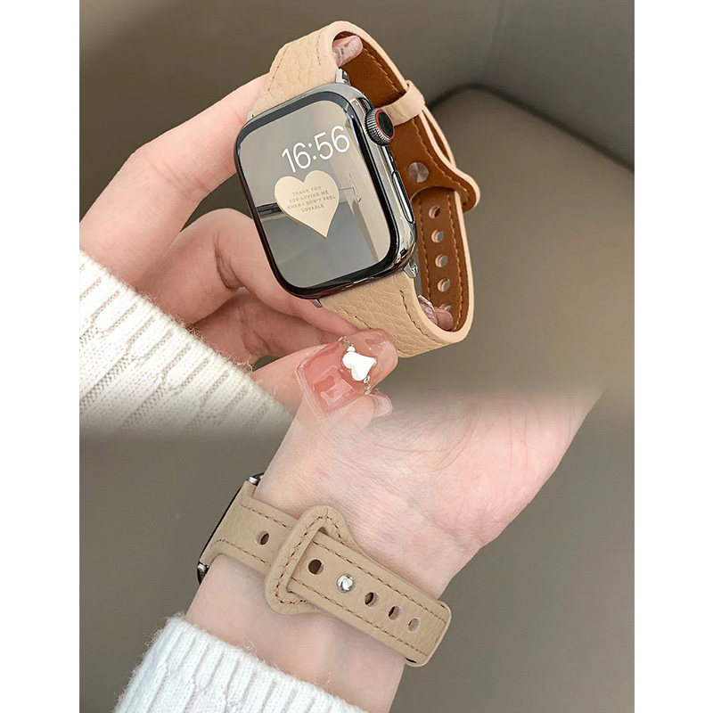 柔软真皮荔枝纹适用AppleWatch苹果S10手表带876543代SE通用Ultra